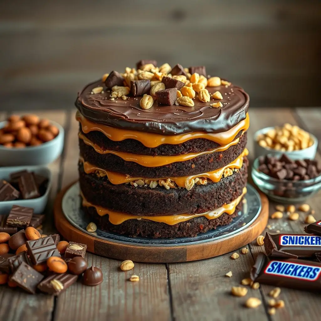 Step-by-step baking instructions for making a Snickers cake