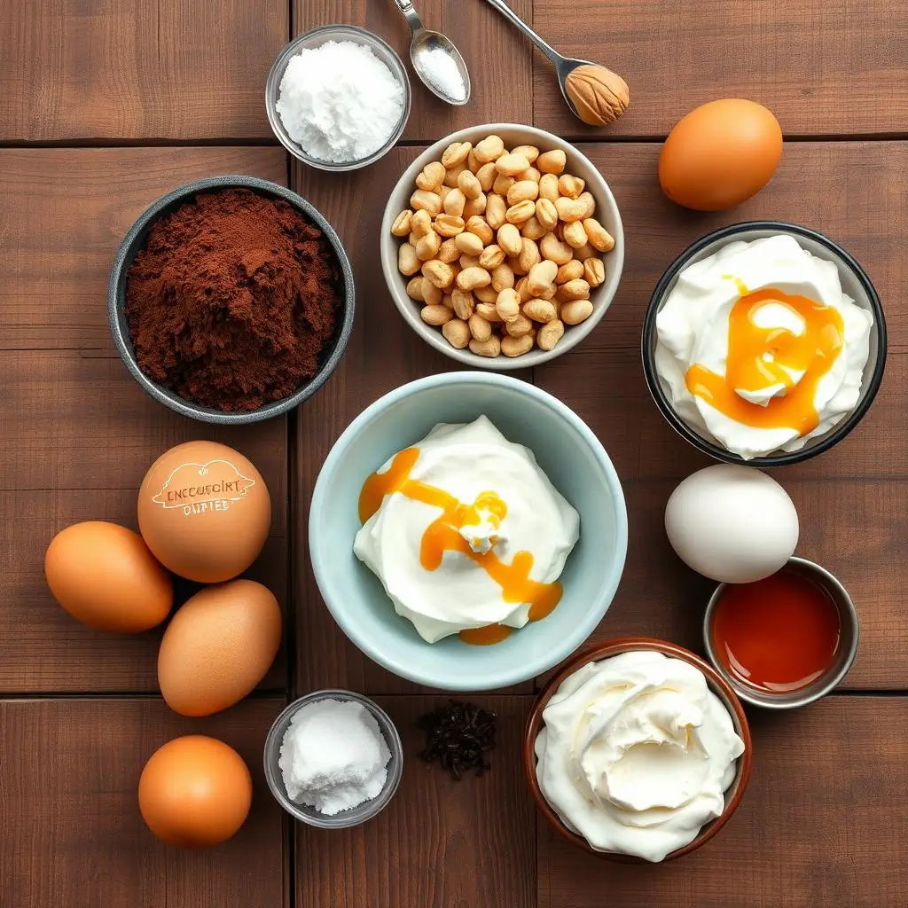 Essential ingredients for Snickers cake with possible substitutions