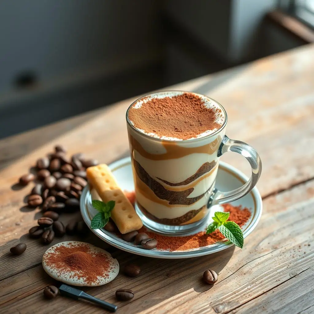 Brewing tiramisu coffee with espresso and steamed milk.